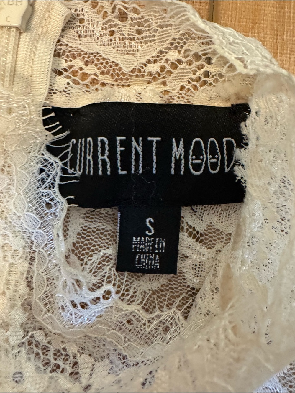 Current Mood Ivory Lace Mock Neck Mini Dress Sheer Romantic Coquette Size Small - Picture 4 of 7